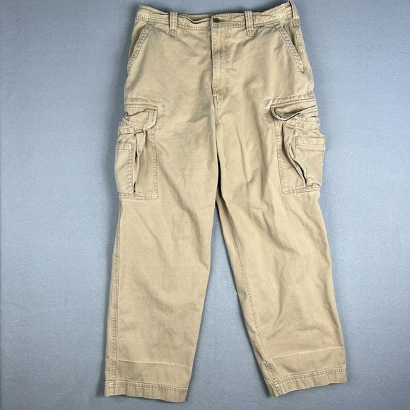 VTG Abercrombie and Fitch Cargo Pants‎ Fit 35x30 Khaki Tan Cotton Utility Baggy